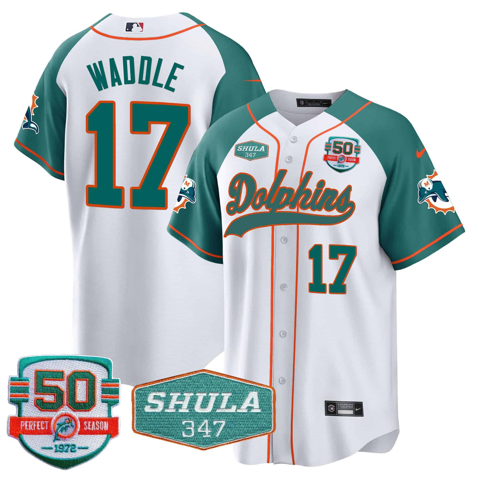 Men Miami Dolphins #17 Waddle White 2024 Nike 50th Don Shula Memorial Patch Baseball NFL Jersey style 1->indianapolis colts->NFL Jersey